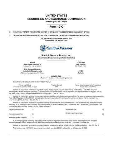 Thumbnail Smith & Wesson 10-Q Quarterly Report FY2024 