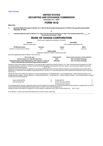 Thumbnail Bank of Hawaii
 10-Q Quarterly Report FY2023 