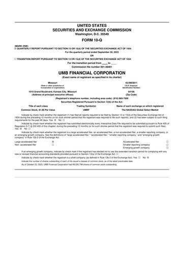 Thumbnail UMB Financial 10-Q Quarterly Report FY2023 