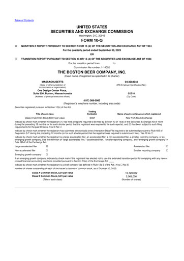 Vorschaubild Boston Beer Company 10-Q Quartalsbericht 2023 