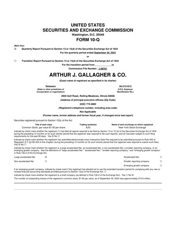 Vorschaubild Arthur J. Gallagher & Co.
 10-Q Quartalsbericht 2023 