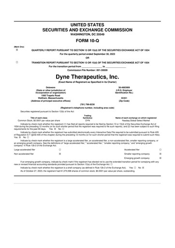 Vorschaubild Dyne Therapeutics 10-Q Quartalsbericht  