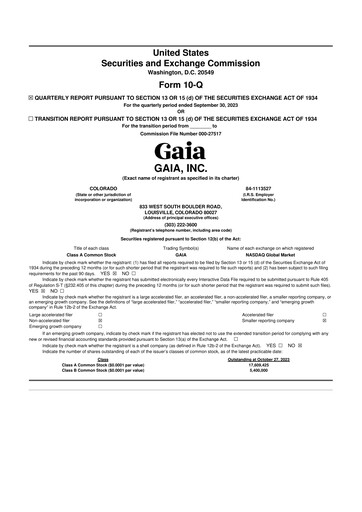 Thumbnail Gaia 10-Q Quarterly Report FY 
