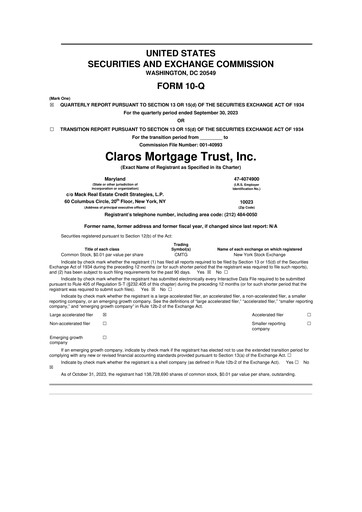 Miniature Claros Mortgage Trust 10-Q Rapport trimestriel 2023 