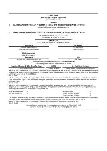 Vorschaubild Garmin 10-Q Quartalsbericht 2023 