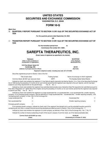 Thumbnail Sarepta Therapeutics
 10-Q Quarterly Report FY2023 