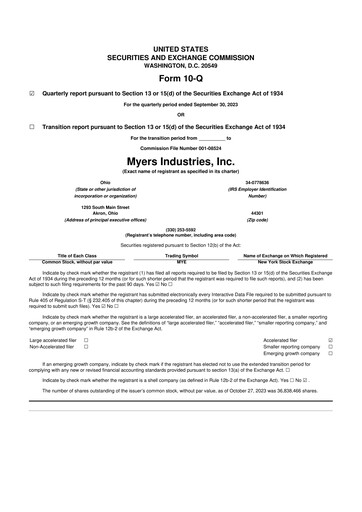 Thumbnail Myers Industries 10-Q Quarterly Report FY2023 