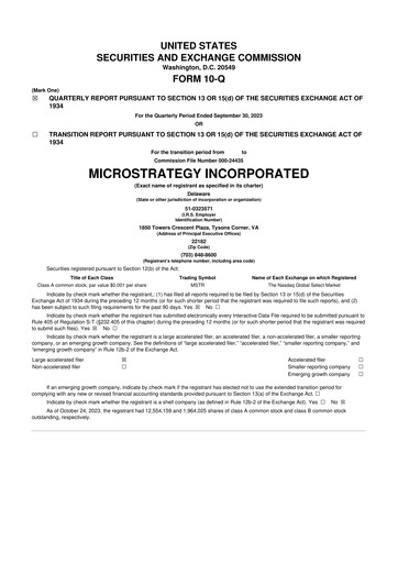 Thumbnail Strategy 
 (MicroStrategy) 10-Q Quarterly Report FY2023 
