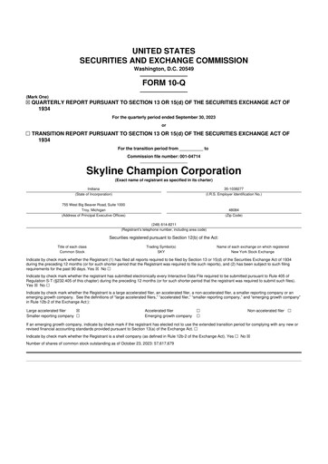 Thumbnail Champion Homes 10-Q Quarterly Report FY2023 
