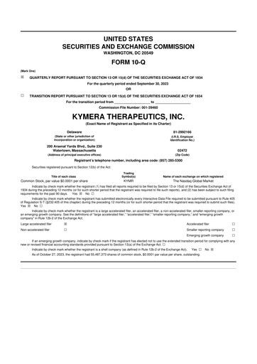 Thumbnail Kymera Therapeutics 10-Q Quarterly Report FY2023 