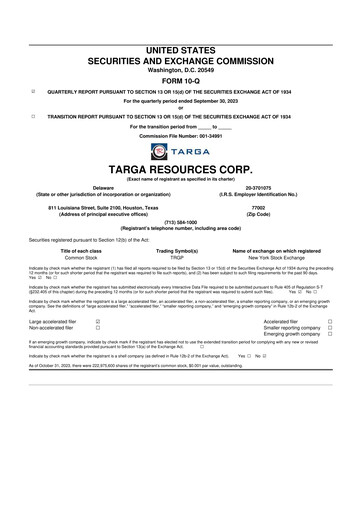 Thumbnail Targa Resources
 10-Q Quarterly Report FY2023 