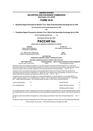 Thumbnail Paccar 10-Q Quarterly Report FY2023 