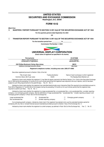 Vorschaubild Universal Display Corporation
 10-Q Quartalsbericht 2023 