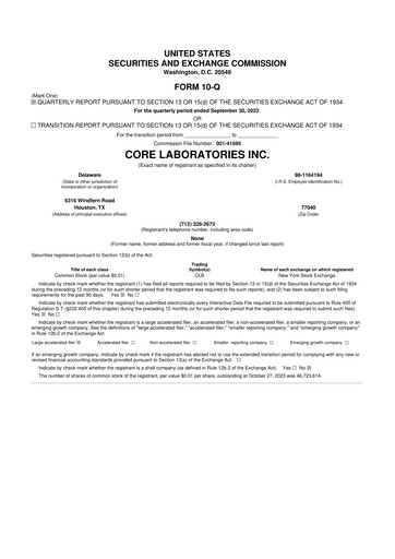 Thumbnail Core Laboratories
 10-Q Quarterly Report FY2023 