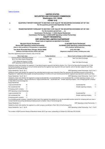 Thumbnail Equity Residential
 10-Q Quarterly Report FY 