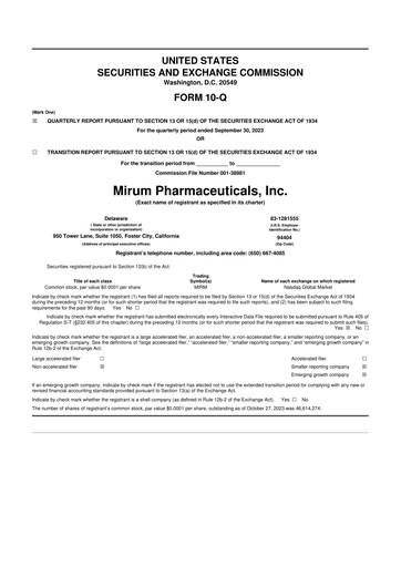 Thumbnail Mirum Pharmaceuticals 10-Q Quarterly Report FY2023 