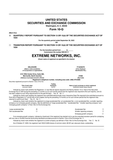 Thumbnail Extreme Networks
 10-Q Quarterly Report FY2024 