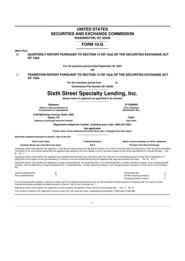 Thumbnail Sixth Street Specialty Lending 10-Q Quarterly Report FY2023 