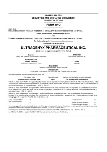 Miniature Ultragenyx Pharmaceutical 10-Q Rapport trimestriel 2023 