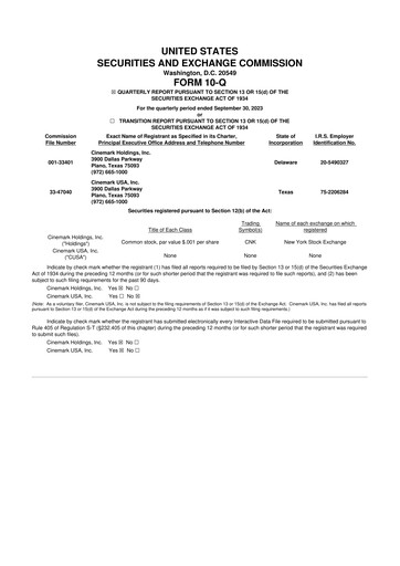 Thumbnail Cinemark Theatres
 10-Q Quarterly Report FY 