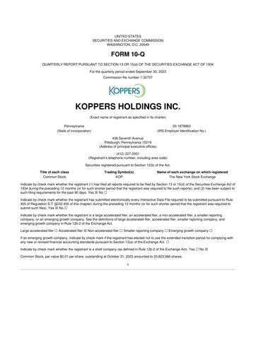 Vorschaubild Koppers Holdings 10-Q Quartalsbericht 2023 