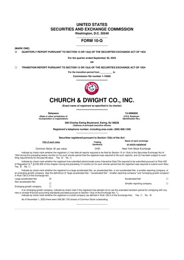 Thumbnail Church & Dwight
 10-Q Quarterly Report FY2023 