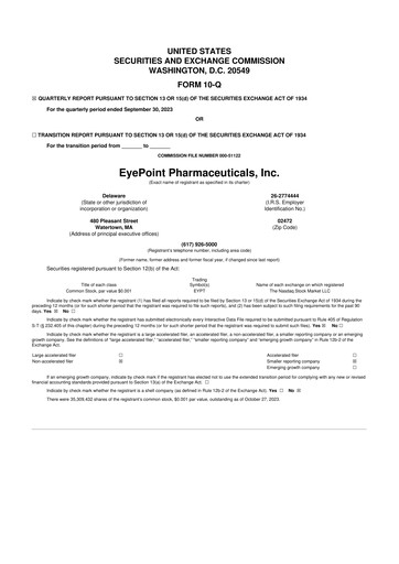 Thumbnail EyePoint Pharmaceuticals
 10-Q Quarterly Report FY 