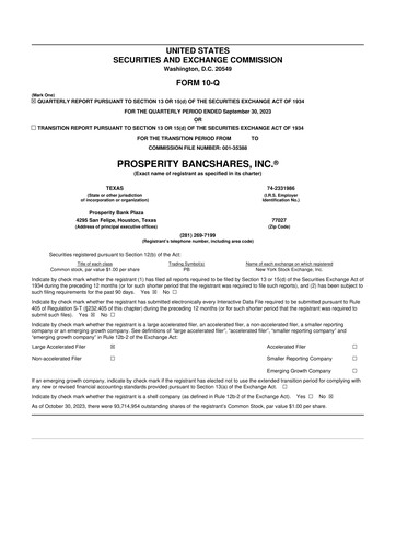 Thumbnail Prosperity Bancshares
 10-Q Quarterly Report FY2023 