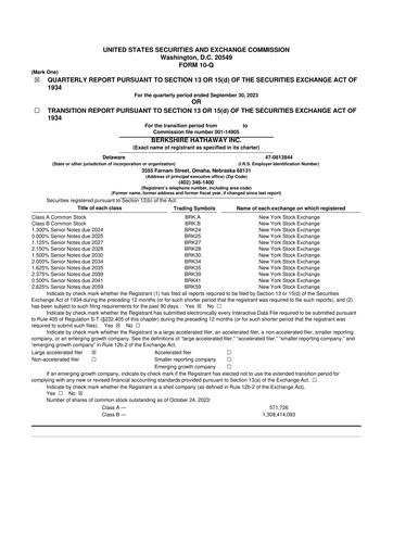 Thumbnail Berkshire Hathaway  10-Q Quarterly Report FY2023 