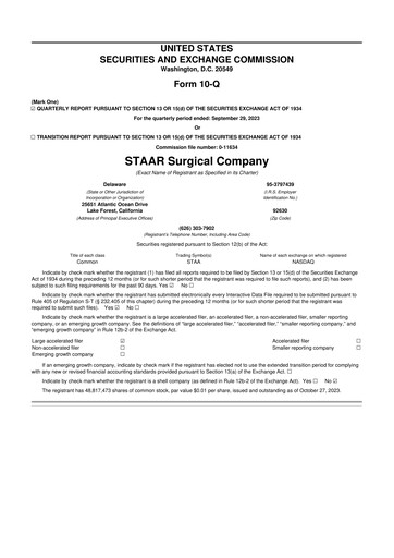 Thumbnail STAAR Surgical 10-Q Quarterly Report FY2023 