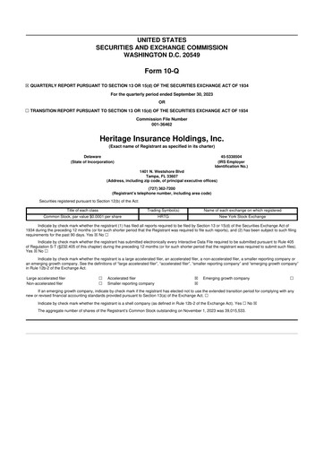 Thumbnail Heritage Insurance 10-Q Quarterly Report FY2023 