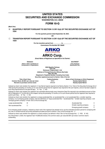 Thumbnail ARKO Corp. 10-Q Quarterly Report FY2023 