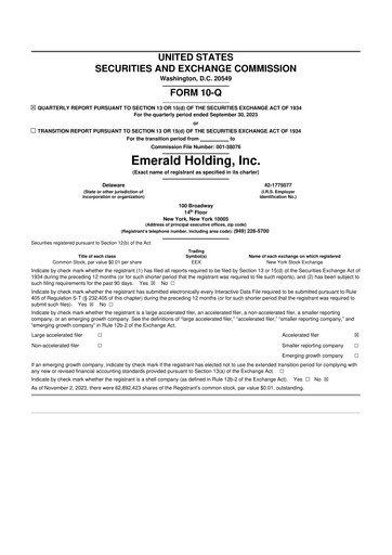 Thumbnail Emerald Holding 10-Q Quarterly Report FY2023 