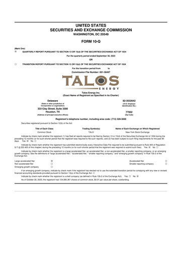 Thumbnail Talos Energy 10-Q Quarterly Report FY2023 