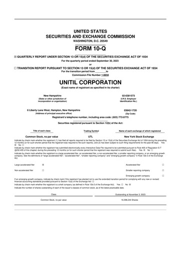 Miniature Unitil Corporation
 10-Q Rapport trimestriel 2023 