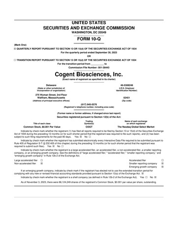 Thumbnail Cogent Biosciences 10-Q Quarterly Report FY2023 