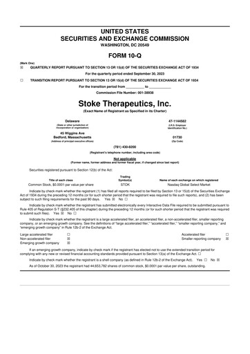 Thumbnail Stoke Therapeutics 10-Q Quarterly Report FY 