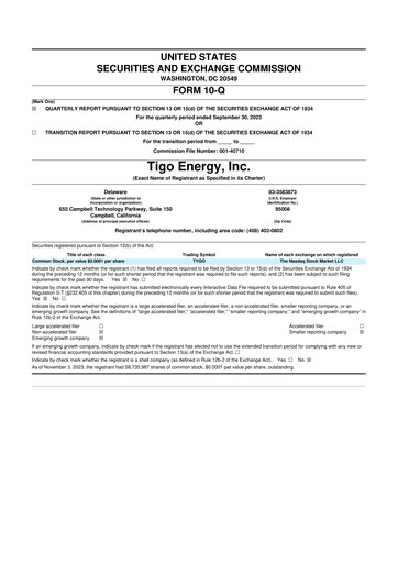 Vorschaubild Tigo Energy 10-Q Quartalsbericht 2023 