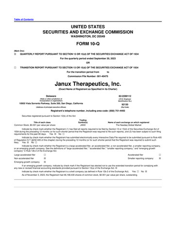 Vorschaubild Janux Therapeutics 10-Q Quartalsbericht  