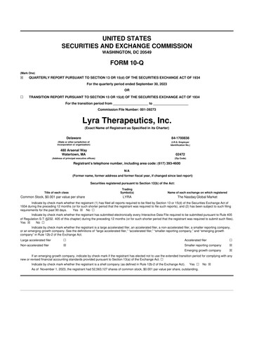 Thumbnail Lyra Therapeutics 10-Q Quarterly Report FY2023 