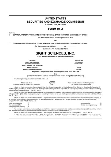 Vorschaubild Sight Sciences 10-Q Quartalsbericht  