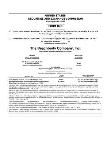 Miniature The Beachbody Company 10-Q Rapport trimestriel 2023 