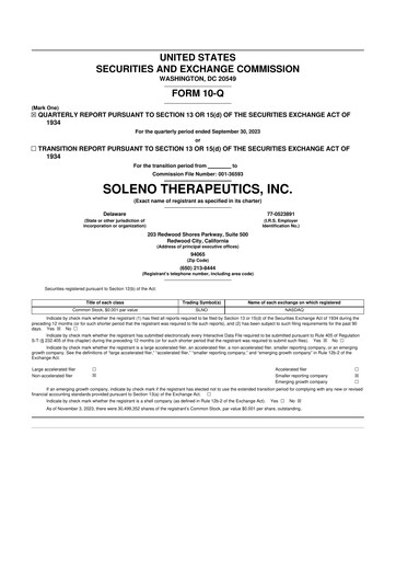 Miniature Soleno Therapeutics 10-Q Rapport trimestriel 2023 