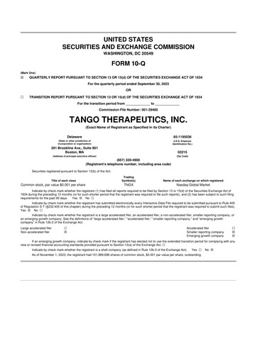 Thumbnail Tango Therapeutics 10-Q Quarterly Report FY 