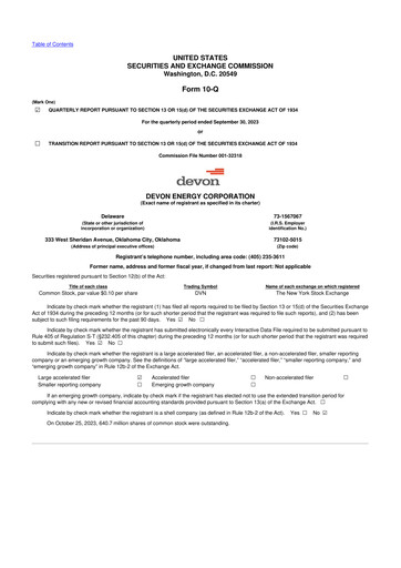 Thumbnail Devon Energy
 10-Q Quarterly Report FY2023 