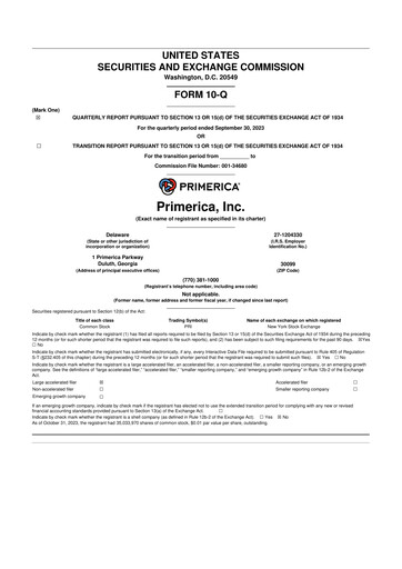 Thumbnail Primerica
 10-Q Quarterly Report FY2023 