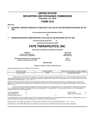 Thumbnail Fate Therapeutics
 10-Q Quarterly Report FY2023 