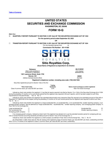 Vorschaubild Sitio Royalties 10-Q Quartalsbericht 2023 