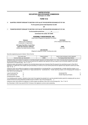 Thumbnail Assembly Biosciences 10-Q Quarterly Report FY2023 