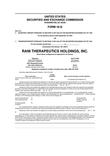 Thumbnail Rani Therapeutics 10-Q Quarterly Report FY 